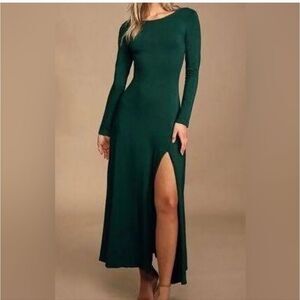 Elegant Green Long Sleeve Maxi Dress